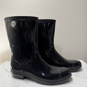UGG Black Gloss Waterproof Mid-Calf Rain Boots